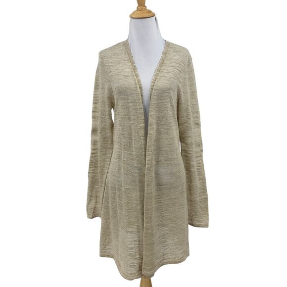 Eileen Fisher Cardigan Womens M Medium Cream Semi Sheer Linen Blend Long Sleeve - Picture 1 of 11